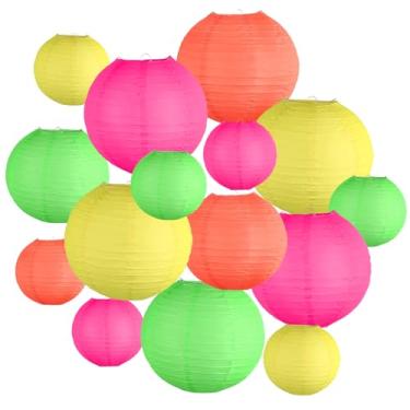 Imagem de KAXIXI Lanternas De Papel Neon Decorativas, Coloridas, Redondas, Para Pendurar, Festas Temáticas Aniversário, Casamento, Chá Bebê, Sala Aula, Decoração Casa, 15 Peças