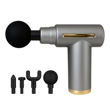 Imagem de Massageador Elétrico Profissional para Alívio Muscular Pistola de Massagem Recarregável com 4 Ponteiras Intercambiáveis e Ajuste de Velocidades Ideal para Relaxamento Recuperação Miofascial e Atletas Linha Premium (Prata)