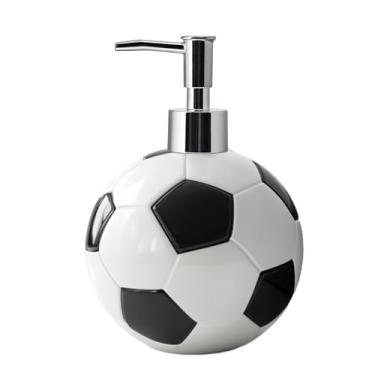 Imagem de SOCOSY Dispensador de sabão de futebol de cerâmica, dispensador de sabonete de mão com bomba, garrafa de sabonete líquido para mãos para cozinha e banheiro