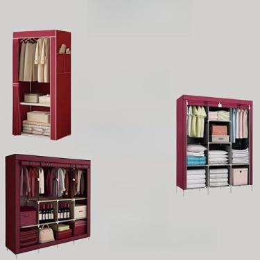 Imagem de Guarda Roupa Dobrável Organizador De Roupas Armário Grande(VINHO,CASAL DUPLO)