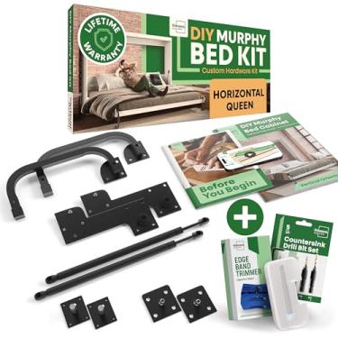 Imagem de Kit de cama DIY Murphy Queen Horizontal | Ferragens de cama Murphy para armário de parede, moldura queen horizontal, kit de mecanismo de luxo com ferramentas bônus