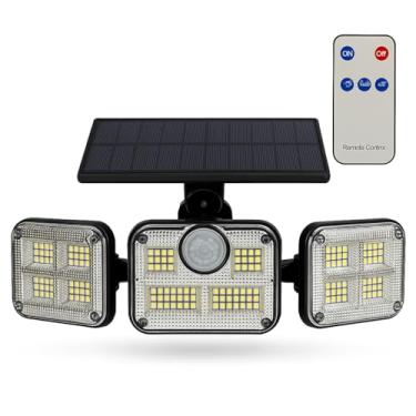 Imagem de Luminária Solar Led Parede Refletor Fotovoltaica com Sensor de Movimento Luminária Solar 3000mAh à Prova D’Água com Controle Remoto Holofote com Painel Área Externa Dobravel.