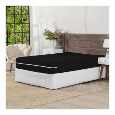 Imagem de Capa de Colchão Casal Padrão em Malha Gel Elasticada Com Zíper (Preto)