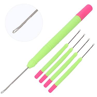 Imagem de Generic Agulha de crochê, Agulhas de Roer As Ferramentas de Cabelo de Trança Portátil de Gancho de crochê para Trancar Cabelos (Alça verde com rosa vermelha rosa)