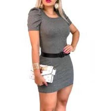 Imagem de Vestido curto manga bufante canelado - Filo modas, Bordô, G