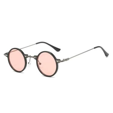 Imagem de Óculos de sol retrô steampunk, redondo, pequeno, masculino, hip hop, moda feminina, lentes transparentes, armação de óculos feminino, UV400 (preto e rosa)
