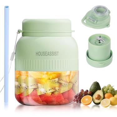 Imagem de Liquidificador portátil, liquidificador pessoal de 590 ml, mini liquidificador para shakes e vitaminas, forte poder de corte com 10 lâminas, copo de suco de frutas e vegetais de viagem de 600 ml para