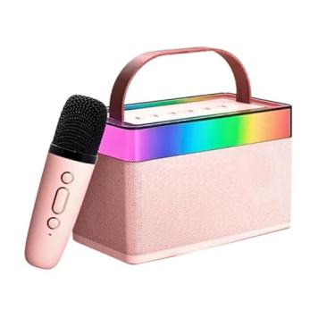Imagem de Caixa de Som Portátil com Karaokê, Microfone Sem Fio, Iluminação RGB, 10W RMS, Bluetooth, USB (Rosa)