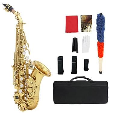 Imagem de WALFRONT Saxofone SOPRANO BB BEND ALTHORN SOPRANO SAX SAX ENTRENCIMENTOS COM Luvas de Caixa de Limpeza de Pano de Pano Saxofone Elegante Botões Brancos de Pérolas (Dourado)