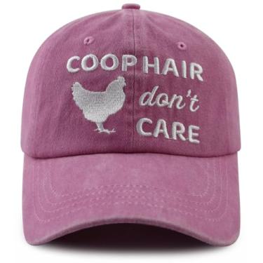 Imagem de Chapéu Coop Hair Don't Care para homens e mulheres, boné de beisebol engraçado ajustável de algodão bordado fazenda, amantes de galinhas, rosa, tamanho �nico