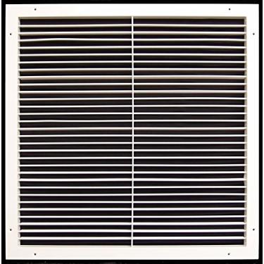 Imagem de Grelha de ar HVAC de alumínio ajustável para devolução/fornecimento – Direção de fluxo de ar horizontal de controle total – Capa de duto de ventilação – Ampla sobreposição frontal – Deflexão única, 24 x 24, White