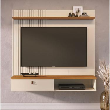 Imagem de Bancada Suspensa com Painel Íris com Frisos Lateral 1 Porta Basculante - Cinamomo/Off White Madetec