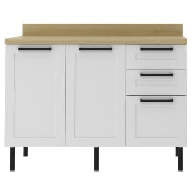 Imagem de Balcao Com Tampo 120 cm MDF 2P 3G Branco Carvalho Tecno Mobili