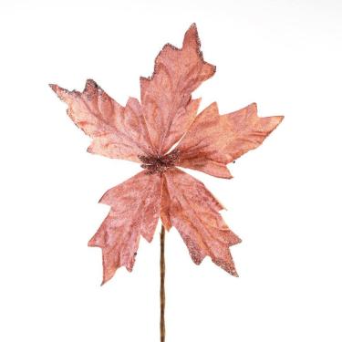 Imagem de Kit 2 Flores Rosa Artificiais Decoração Natal Glitter 19cm