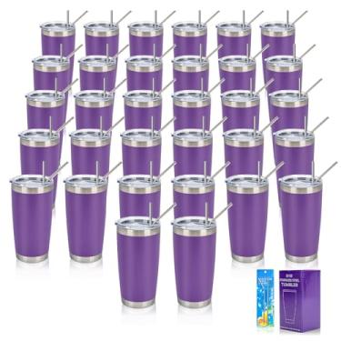 Imagem de IEOVIEE 32 pacotes de copos de 590 ml a granel com tampa e canudo de aço inoxidável com isolamento de parede dupla xícaras de chá de viagem, caneca de café, copo revestido com pó para bebida quente e