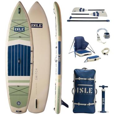 Imagem de ISLE Surf and SUP Caiaque Inflável Híbrido Switch 3.0 Com Prancha De Stand Up Paddle, Pacote 2 Em 1 Assento, Remo, Bomba E Bolsa Viagem, 11,6 X 35,5 Pol. - Máx. 425 Lbs, Azul-Marinho/Azul-Marinho