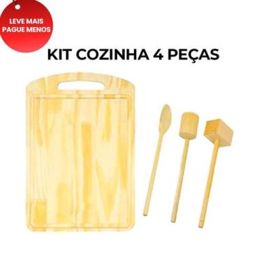 Imagem de OFERTA KIT 4pçs Tabua de Madeira Natural Grande 40x27,5cm e Colheres 2
