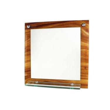 Imagem de Espelho Banheiro Com Prateleira 40Cm X 40Cm Madeira Nogueira