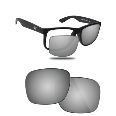 Imagem de Fiskr Lentes polarizadas de substituição compatíveis com óculos de sol RayBan Justin RB4165 54 mm, resistente a impactos e ajuste perfeito - prata metálica