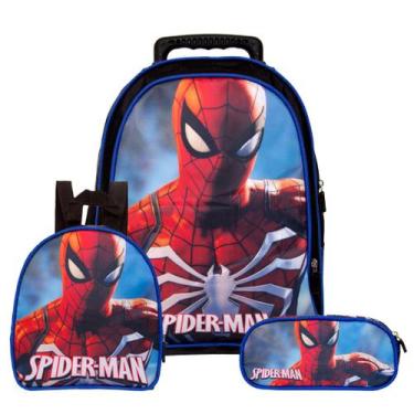 Imagem de Kit Mochila Escolar Bolsa Homem Aranha Spider Dark Rodinha - TOYS 2U
