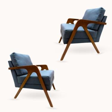 Imagem de Kit  2 Poltronas Decorativa Mona Luxo Braço De Madeira - GM Decorações