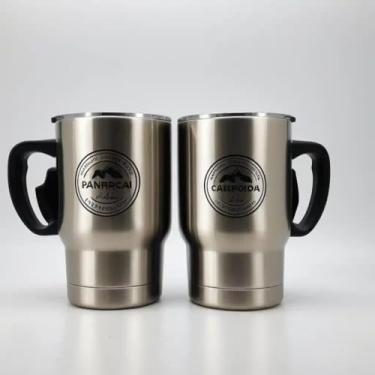 Imagem de Caneca Térmica Parede Dupla em Aço Inox Bege 800ml com Base Antiderrapante - Estilo Com Logo