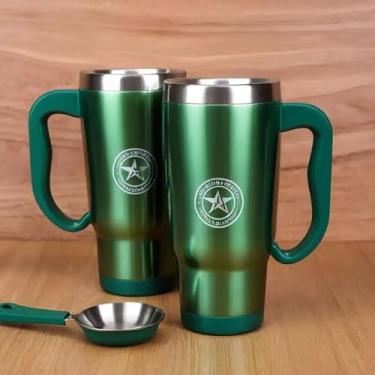 Imagem de Caneca Térmica Parede Dupla em Aço Inox Verde 450ml com Canudo - Estilo Com Logo