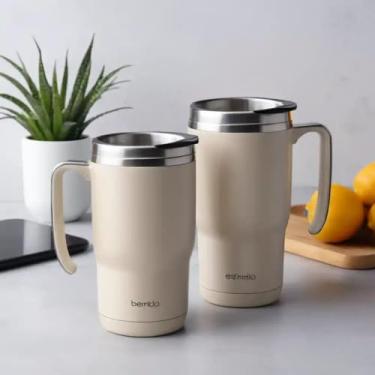 Imagem de Caneca Térmica Parede Dupla em Aço Inox Branca 650ml com Tampa Flip - Estilo Minimalista