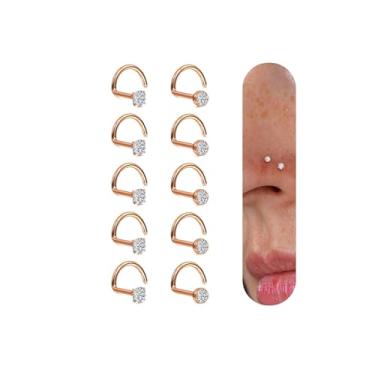 Imagem de UBGICIG Anéis de nariz 20G para mulheres – Aço cirúrgico 316 em forma de L, parafuso de cortiça, piercing de narina, joia 1,5/2/3 mm CZ, 10Pcs-LShape-2mm CZ, Aço inoxidável, Zircônia cúbica