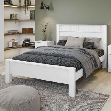 Imagem de Cama Casal Athenas em MDF e MDP Pés Maciços Lopas, Branco