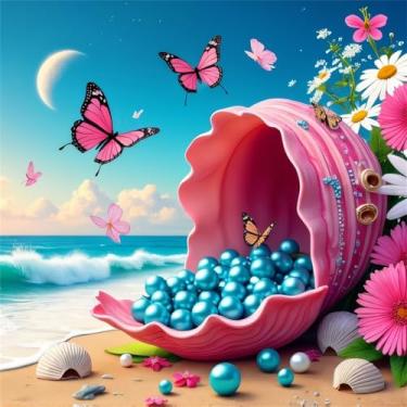 Imagem de Huacan Kit de pintura de diamante 5D para adultos paisagem borboleta broca redonda completa tela DIY com arte de diamante pérola foto cristal strass bordado ponto cruz decoração de parede para casa