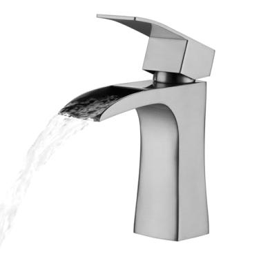 Imagem de Torneiras misturadoras de pia de banheiro, torneiras de cachoeira para pia, torneira de vestiário moderna quadrada, torneira misturadora de lavatório de aço inoxidável, níquel escovado