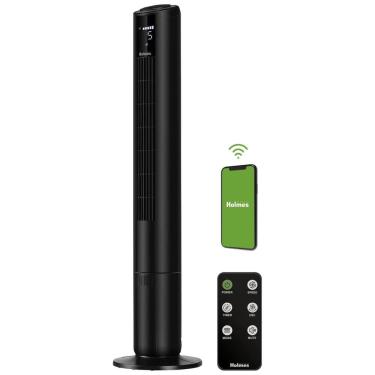 Imagem de Ventilador de Torre com Tela Digital, Controle de Voz, Oscilação de 90 e 5 Velocidades, 110V, HOLMES, Preto