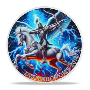 Imagem de Holy City White Horse Knight Challenge Coin Chivalric Valor & Sacred Shield Medalhão Holy City White Horse Knight Token Histórico Presentes comemorativos para colecionadores, historiadores e