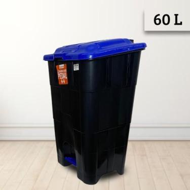 Imagem de Lixeira com Pedal 60 litros Seletiva Papel Azul Reforçada Luxo Plastic