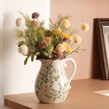 Imagem de SJIE Vaso de cerâmica vintage – Flores pintadas à mão com acabamento em esmalte gelado, jarro estilo fazenda americana para decoração de casa, peça central, prateleira, mesa, escritório