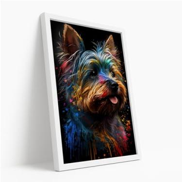 Imagem de Quadro Decorativo Cachorro Yorkshire Colorido Arte Moderna Estilo Criativo Pet Fofo Parede Divertida Quarto Com Moldura