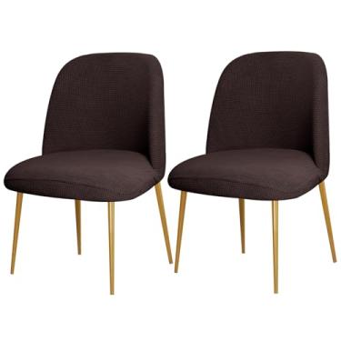 Imagem de 2pcs Curved Back Upholstered Dining Chair Covers, Armless Stretch Chair Cover, Reusable Protector Dining Chair for Office Dining Room Banquet Home Party Decor(Brown)