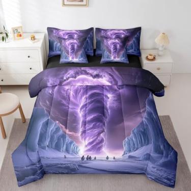 Imagem de Erosebridal Jogo de cama solteiro com estampa de tornado roxo, pinguim, para meninos, crianças, adolescentes, natureza, violeta, aurora, cama em um saco, edredom fofo de animal polar