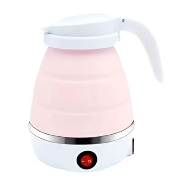 Imagem de Jarra Chaleira Elétrica Dobrável 110v e 220v Pequena Portátil Mini 600ml De Silicone Branca Azul Rosa Para Chá (Rosa, 110v)
