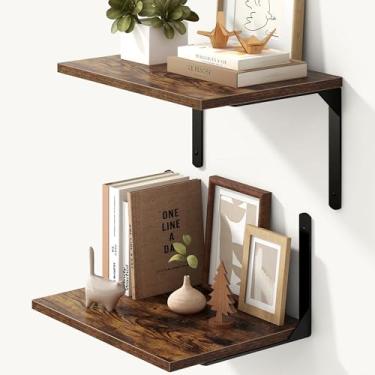 Imagem de Fun Memories Conjunto de 2 prateleiras flutuantes rústicas marrons de 30 cm, prateleira montada na parede com suportes de metal, prateleira de parede de madeira rústica para banheiro, cozinha e sala