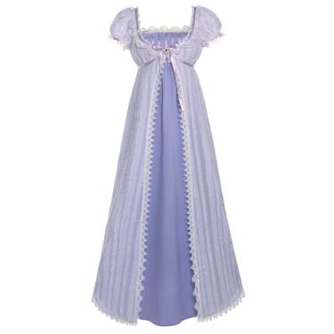 Imagem de Vibsion Regency Vestidos femininos com camada dupla renda cintura império elegante roxo vitoriano rococó vestido de baile G