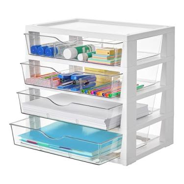 Imagem de Vtopmart Organizador de mesa transparente, organizador de arquivos de mesa de 4 camadas com gavetas, organização de mesa de escritório para material de escritório