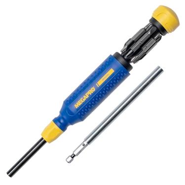 Imagem de MEGAPRO® Chave de fenda múltipla original 15 em 1 e kit de extensão de alumínio de 15 cm | eixo hexagonal de 6 mm | Phillips, plano, quadrado, Torx | Aperte parafusos difíceis de alcançar (kit