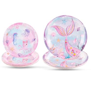 Imagem de WERNNSAI Pratos de papel sereia – 100 peças decorações de aniversário de sereia no fundo do mar, prato de mesa para meninas, chá de bebê, piscina, praia, piquenique, parque, festa, serve 50 convidados