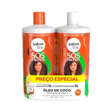 Imagem de Salon Line, Kit Shampoo e Condicionador, SOS Cachos, Coco, Tratamento Profundo, Vegano - Cabelos Ondulados, Cacheados e Crespos, 1 L cada