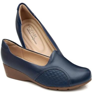 Imagem de Sapato Feminino Anabela Médio Modare Ultra Conforto Joanetes, 36, Azul