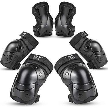 Imagem de Boruizhen Kids & Adulto/Joelhos e joelheiras para cotovelos com protetores de pulso 3 em 1 conjunto de equipamentos de proteção para skate ciclismo BMX motociclista patinação, Black2, Small (3-7 years)