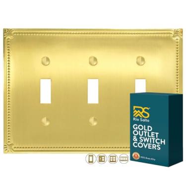 Imagem de Rio Salto Sunken Pearls Gold Triple Toggle Light Switch Cover Plate Metal Placa Decorativa De Parede Placas De Parede Luz Elétrica Sucket Togle Pearl Toggle Switch 3-Gang (1 Pacote)