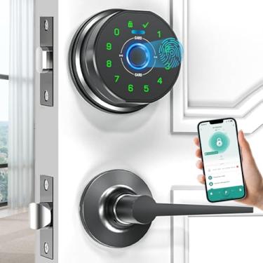 Imagem de Fechadura de porta de entrada sem chave, teclado com código e reconhecimento de veias da palma da mão, fechadura eletrônica frontal inteligente, fechadura biométrica digital Bluetooth, trava